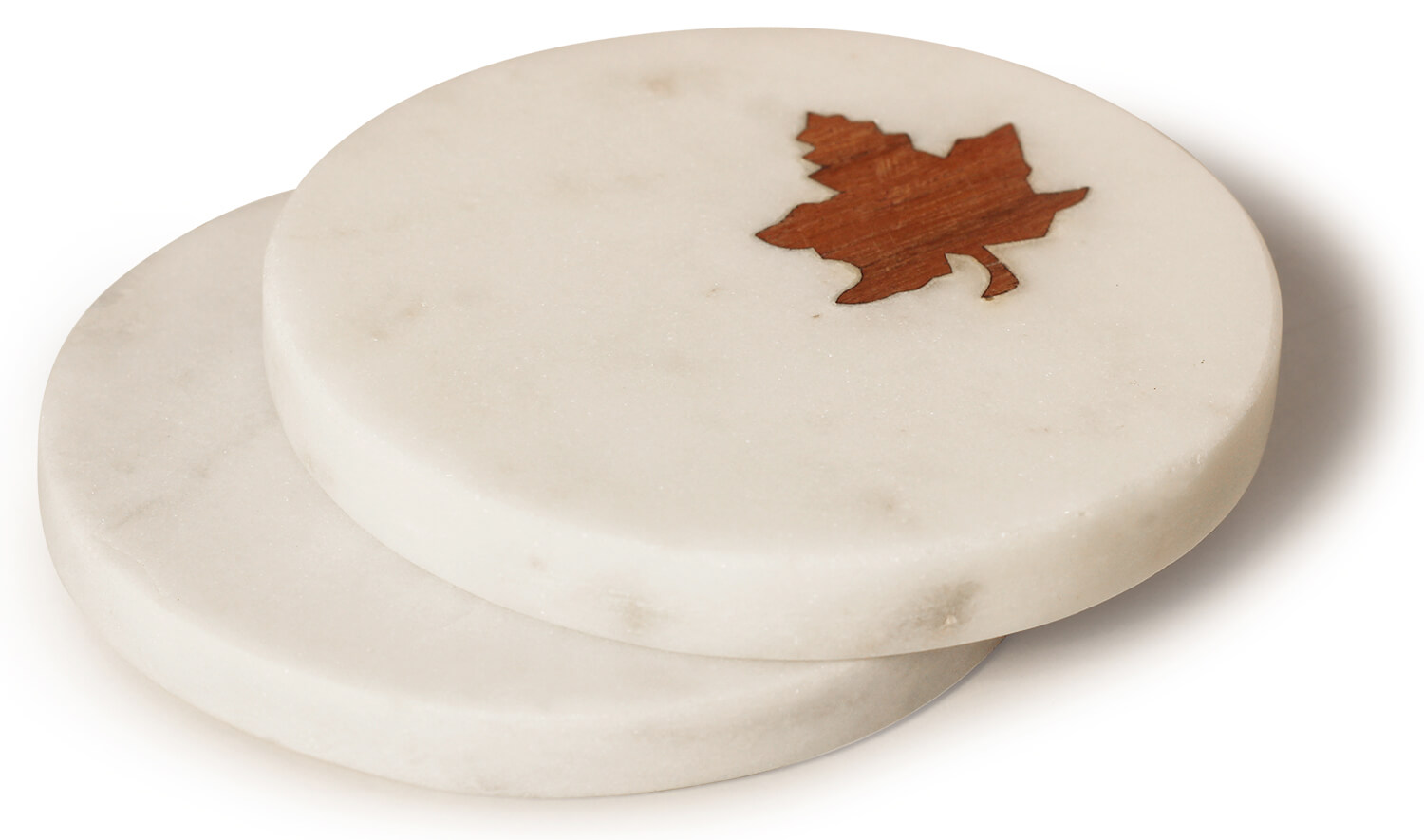 ArtistryBazaar Marble Coasters  Coasters for Dining Table Glass Coffee Mugs Wooden Leaf Design Coasters  Hot Pot Round Coaster Marble with Acacia Wood